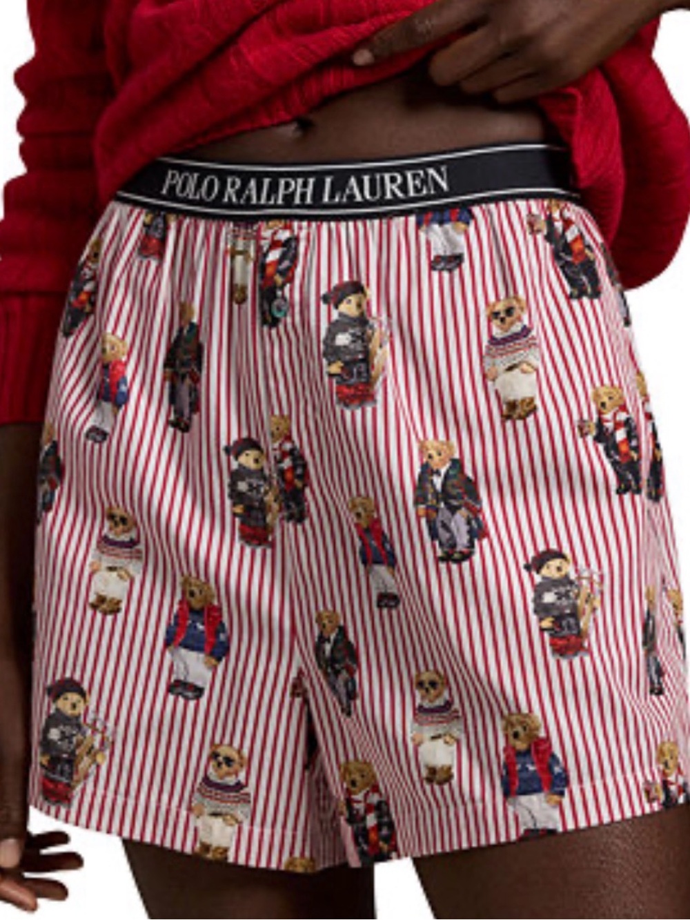NWT Polo by Ralph Lauren Women Red & White Striped Bear-Print Sleep Shorts Small